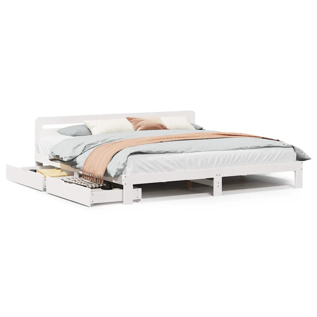 Cadre de lit sans matelas blanc 180x200 cm bois massif de pin - XIOS