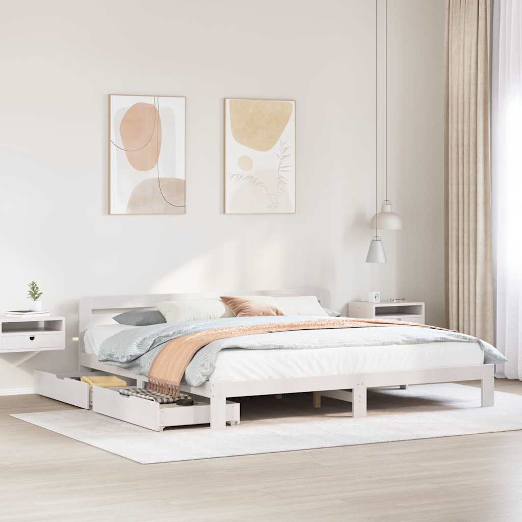 Cadre de lit sans matelas blanc 180x200 cm bois massif de pin - XIOS