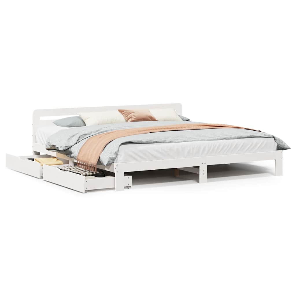 Cadre de lit sans matelas blanc 200x200 cm bois massif de pin - XIOS