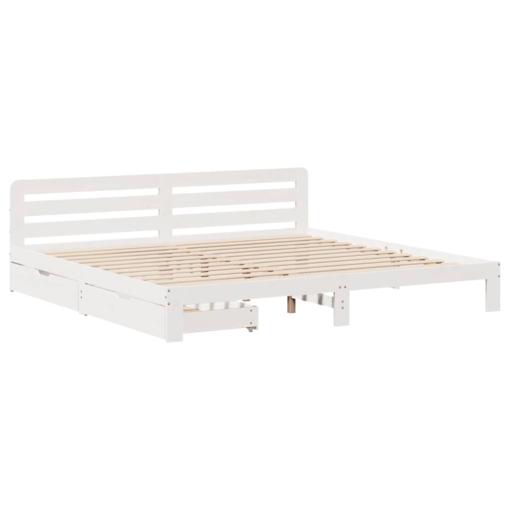 Cadre de lit sans matelas blanc 200x200 cm bois massif de pin - XIOS