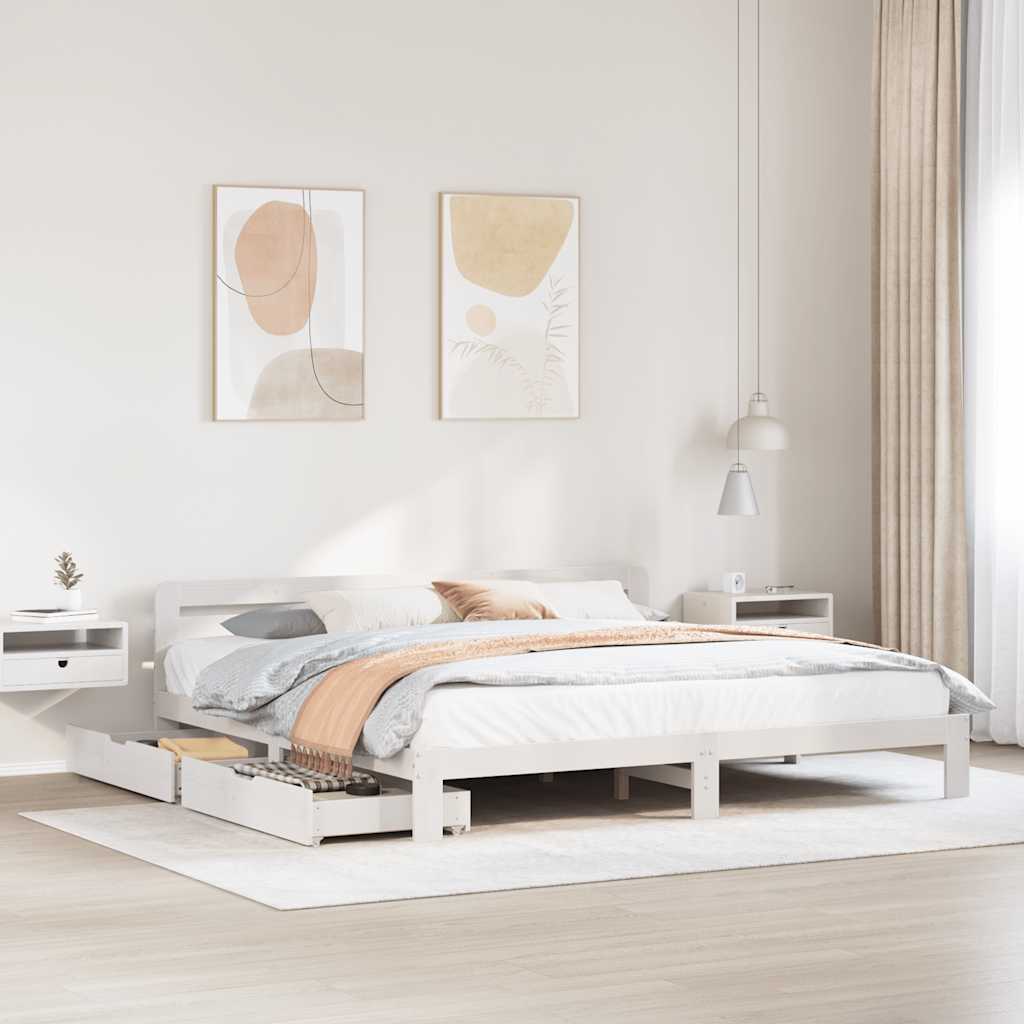 Cadre de lit sans matelas blanc 200x200 cm bois massif de pin - XIOS
