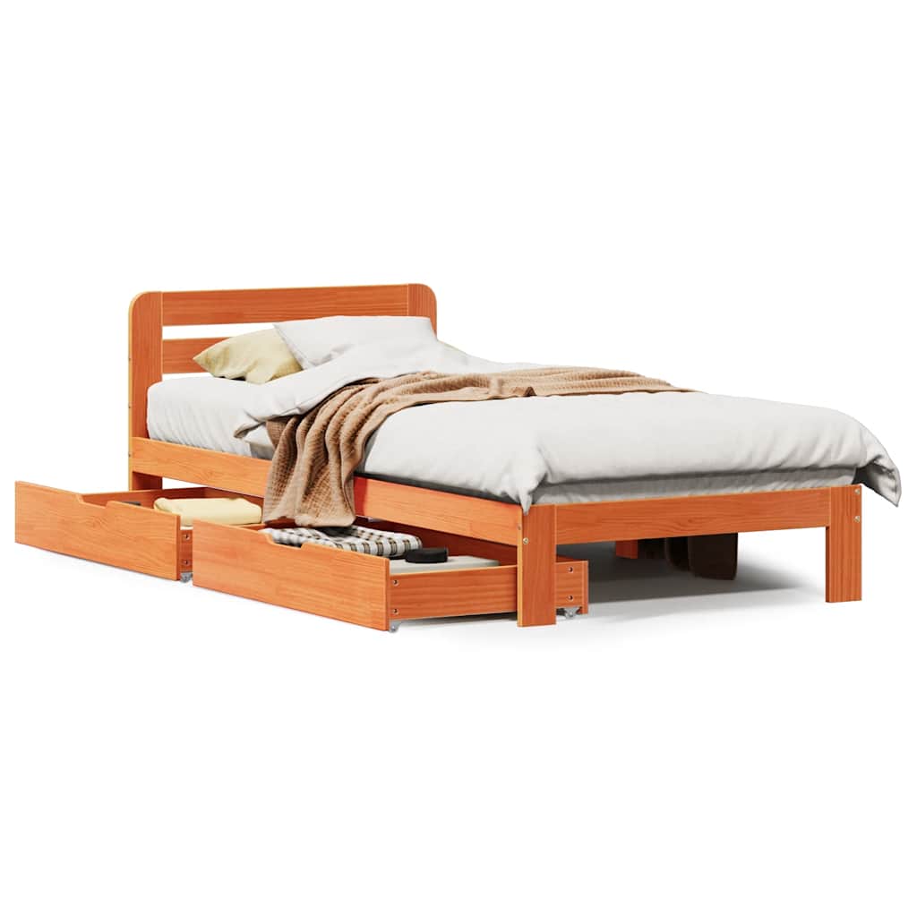 Cadre de lit sans matelas cire marron 90x190 cm bois pin massif - XIOS