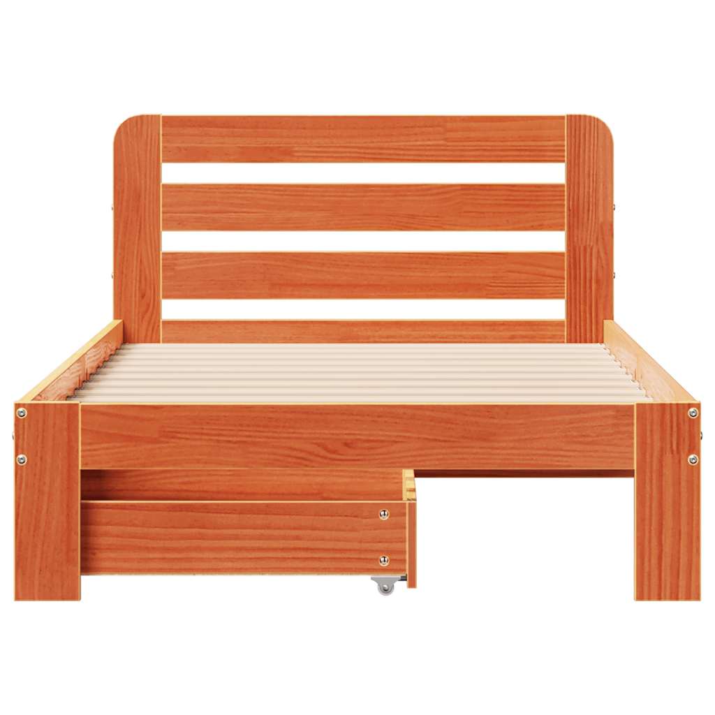 Cadre de lit sans matelas cire marron 90x190 cm bois pin massif - XIOS
