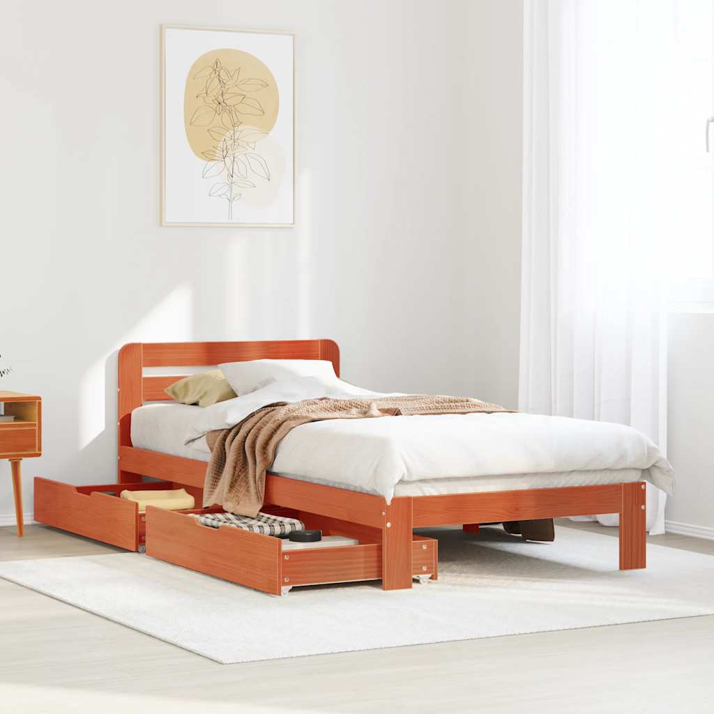 Cadre de lit sans matelas cire marron 90x190 cm bois pin massif - XIOS