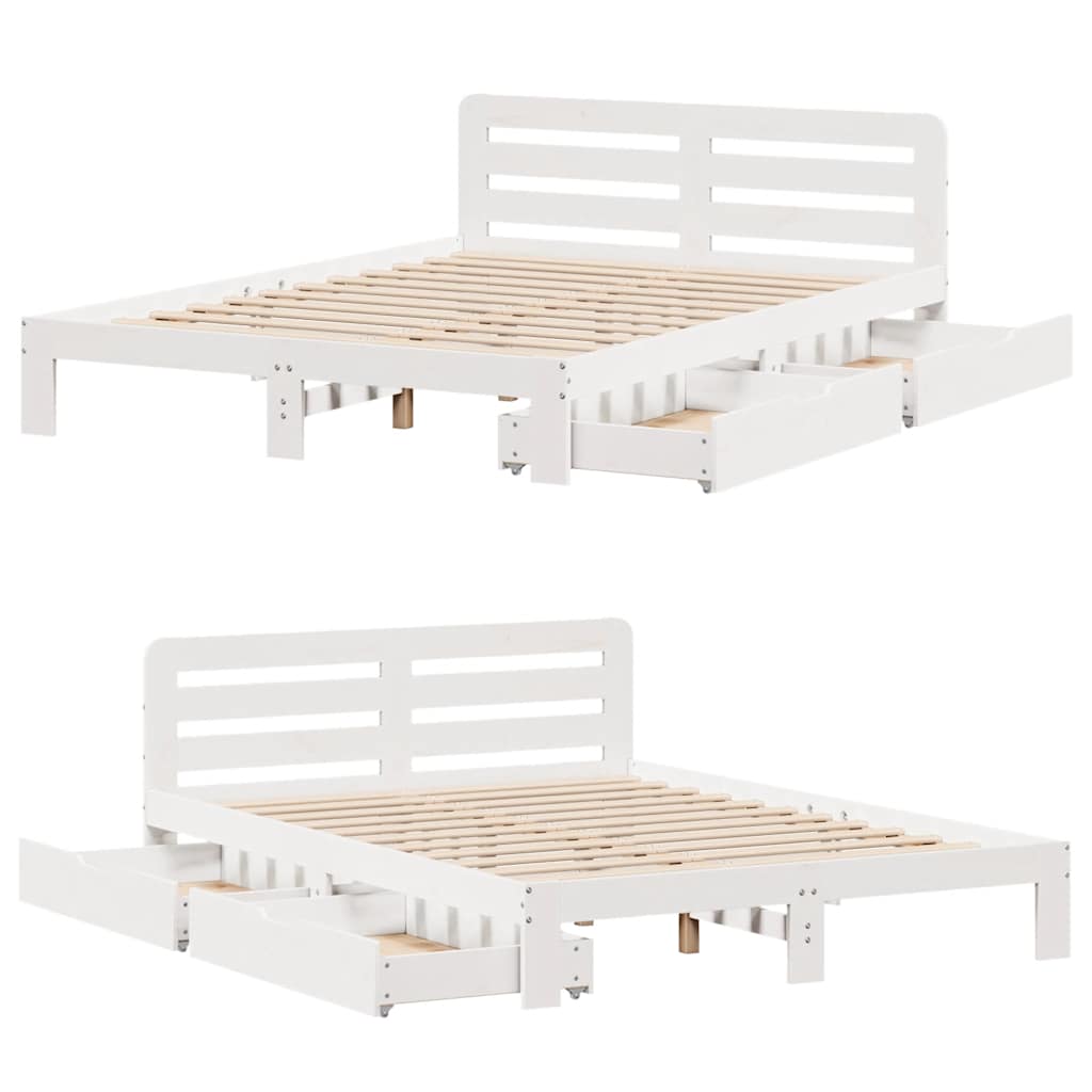 Cadre de lit sans matelas blanc 135x190 cm bois de pin massif - XIOS