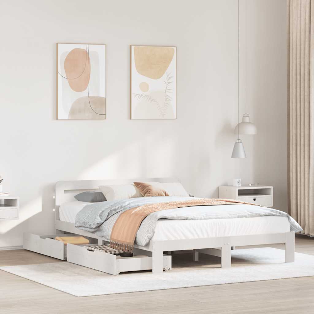 Cadre de lit sans matelas blanc 135x190 cm bois de pin massif - XIOS