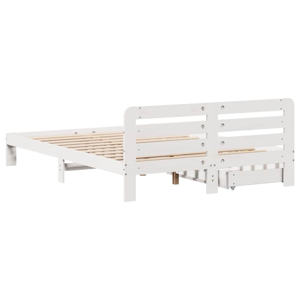 Cadre de lit sans matelas blanc 140x190 cm bois de pin massif - XIOS