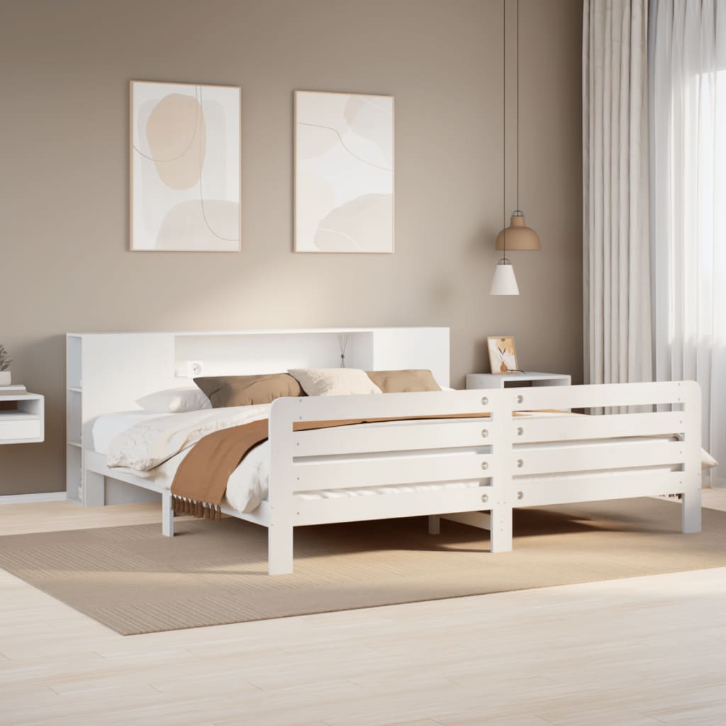 Cadre de lit sans matelas blanc 180x200 cm bois massif de pin - XIOS