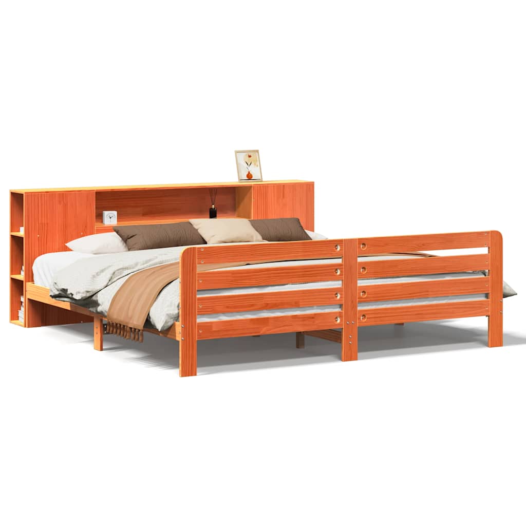 Cadre de lit sans matelas cire marron 200x200cm bois pin massif - XIOS