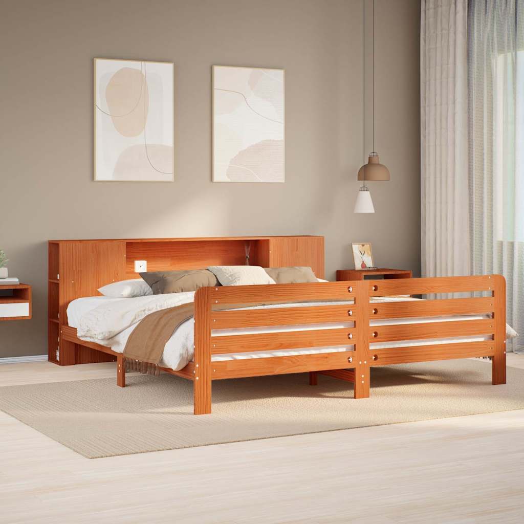 Cadre de lit sans matelas cire marron 200x200cm bois pin massif - XIOS