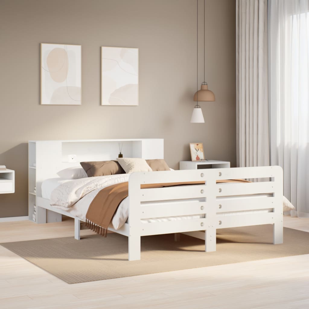 Cadre de lit sans matelas blanc 140x190 cm bois de pin massif - XIOS