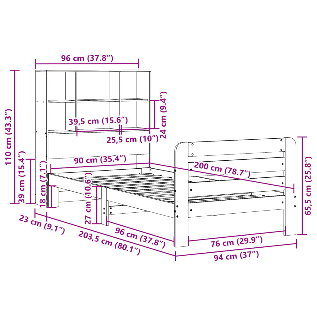 Cadre de lit sans matelas 90x200 cm bois de pin massif - XIOS