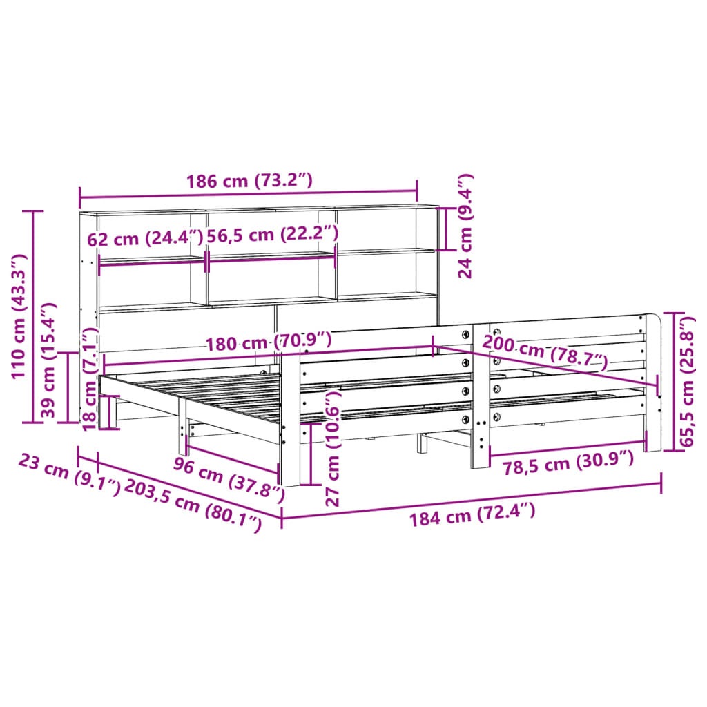 Cadre de lit sans matelas blanc 180x200 cm bois massif de pin - XIOS