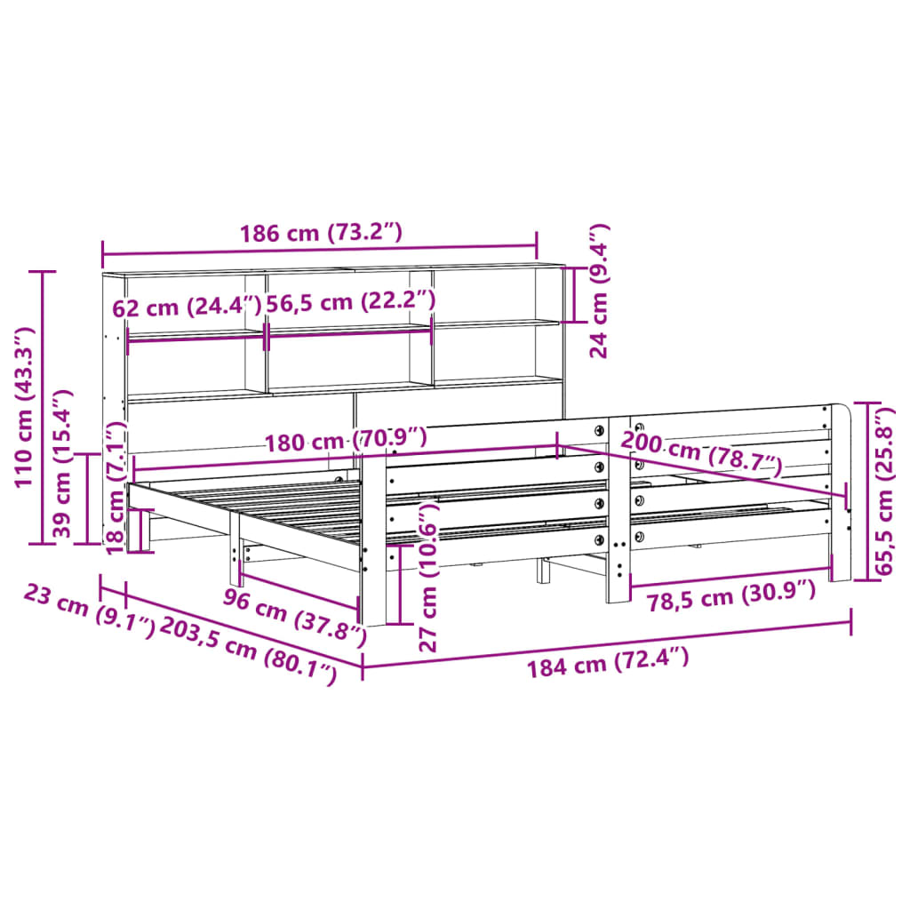 Cadre de lit sans matelas cire marron 180x200cm bois pin massif