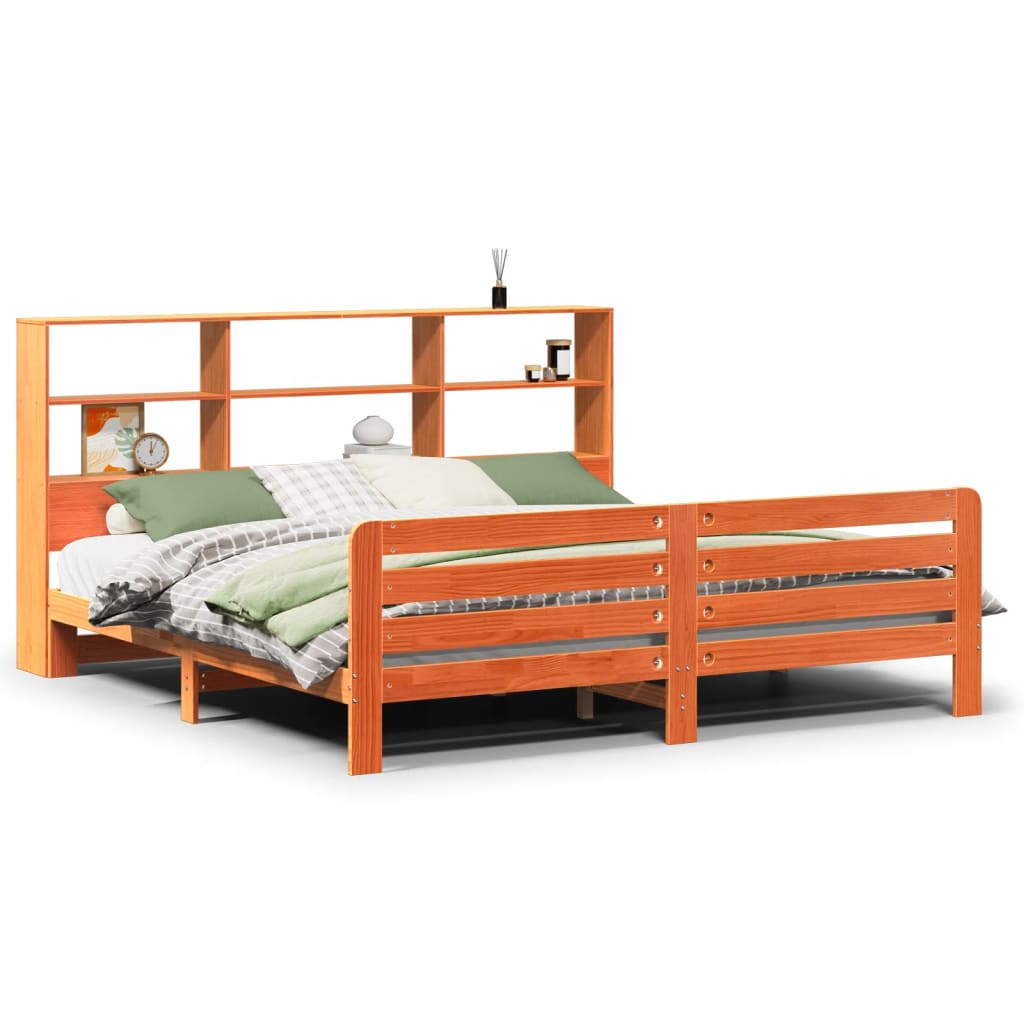 Cadre de lit sans matelas cire marron 200x200cm bois pin massif - XIOS