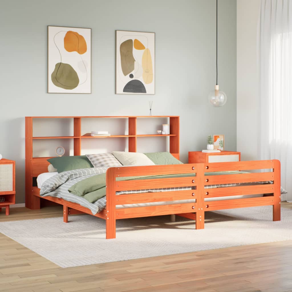 Cadre de lit sans matelas cire marron 200x200cm bois pin massif - XIOS