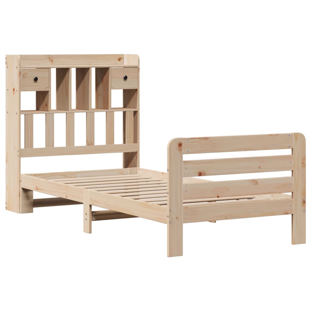 Lit bibliothèque sans matelas 90x200 cm bois de pin massif - XIOS