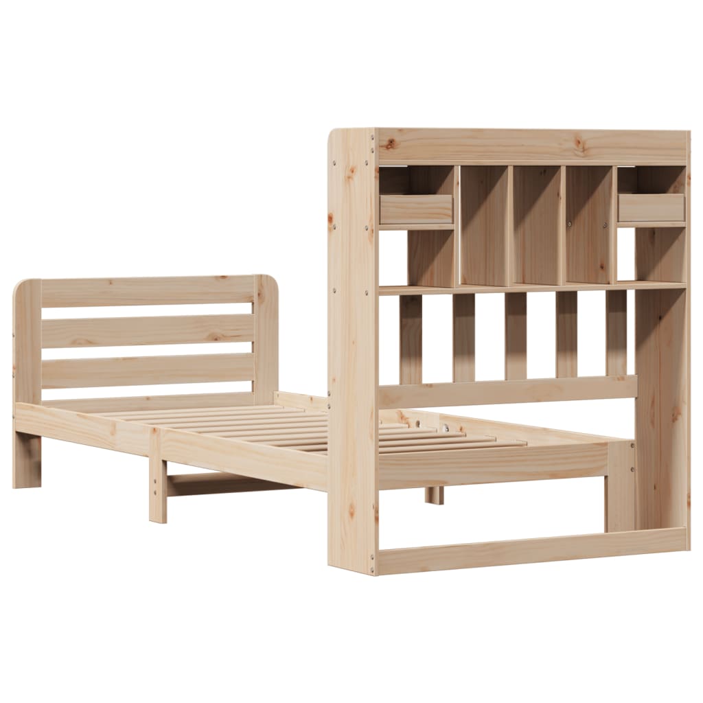 Lit bibliothèque sans matelas 90x200 cm bois de pin massif - XIOS