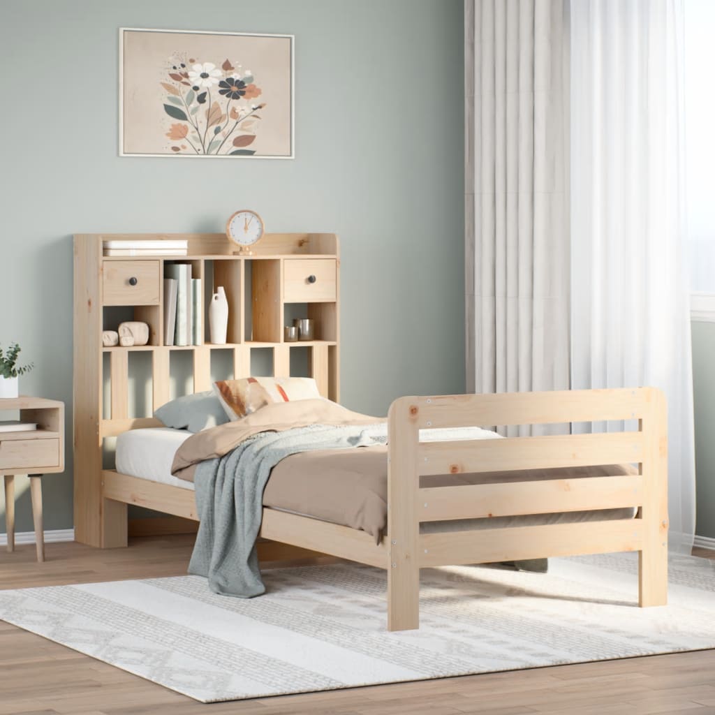 Lit bibliothèque sans matelas 90x200 cm bois de pin massif - XIOS