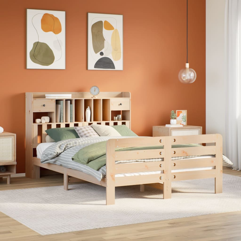 Lit bibliothèque sans matelas 160x200 cm bois massif de pin - XIOS