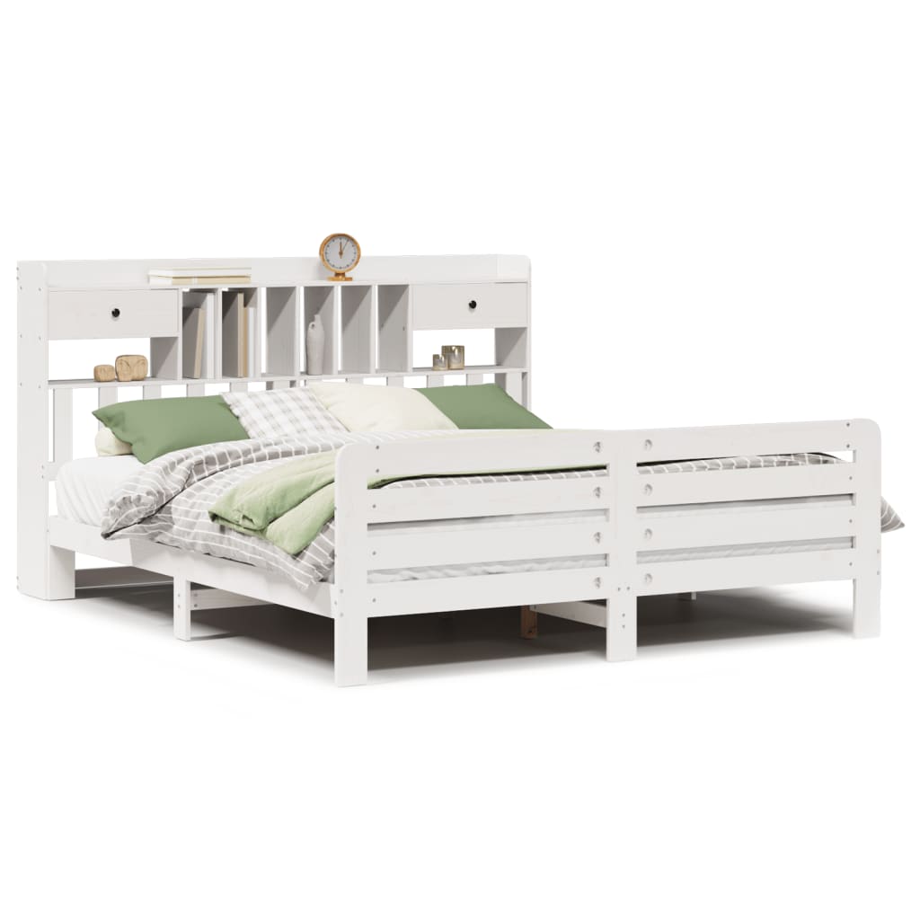 Lit bibliothèque sans matelas blanc 180x200 cm bois pin massif - XIOS
