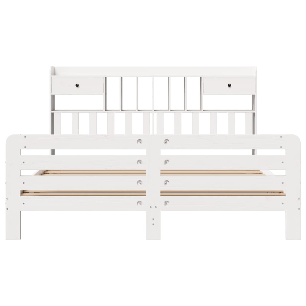 Lit bibliothèque sans matelas blanc 180x200 cm bois pin massif - XIOS