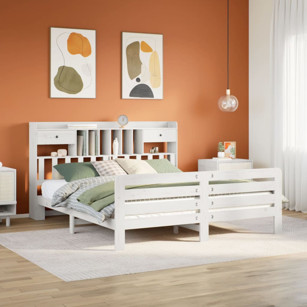 Lit bibliothèque sans matelas blanc 180x200 cm bois pin massif - XIOS