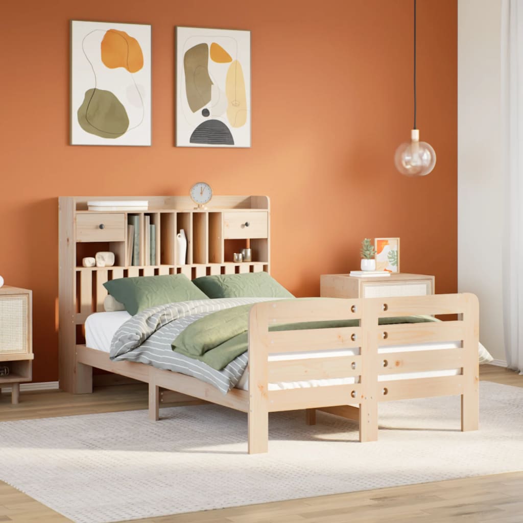 Lit bibliothèque sans matelas 135x190 cm bois de pin massif - XIOS