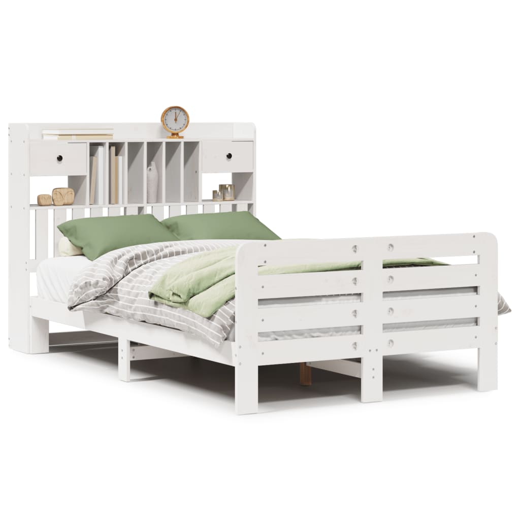 Lit bibliothèque sans matelas blanc 135x190 cm bois pin massif - XIOS