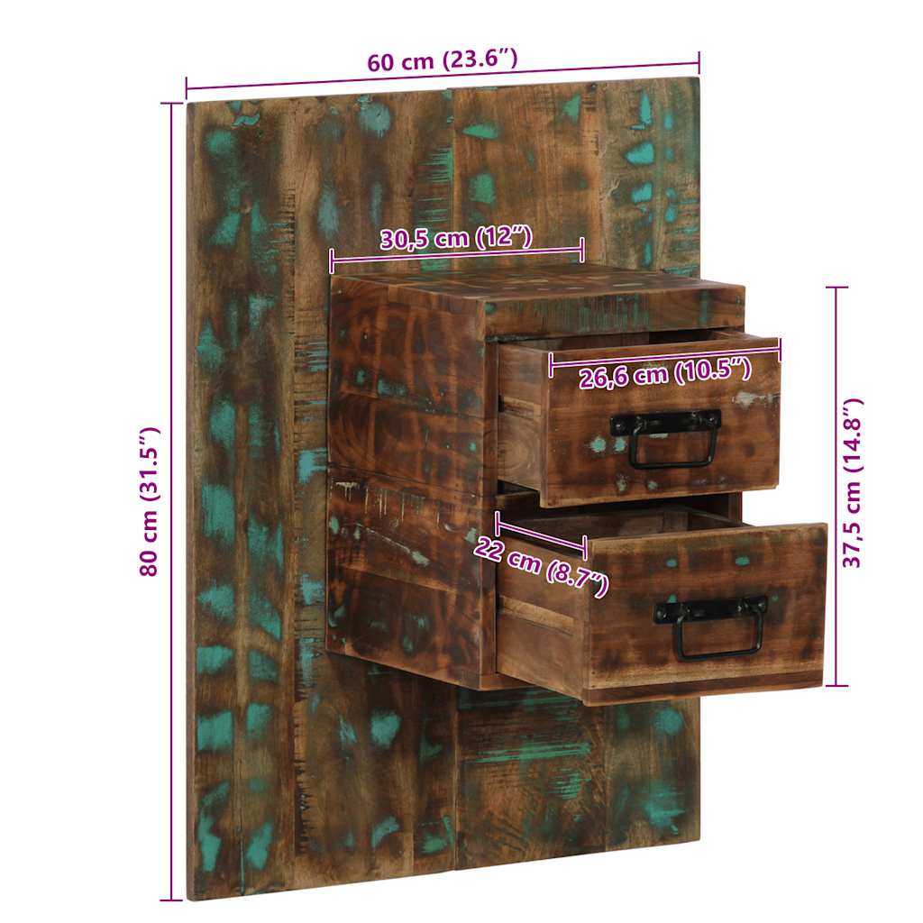 Table de chevet multicolore 60x32x80 cm bois de récupération - XIOS