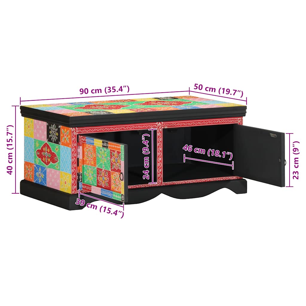 Table basse multicolore 90x50x40 cm bois de manguier massif - XIOS