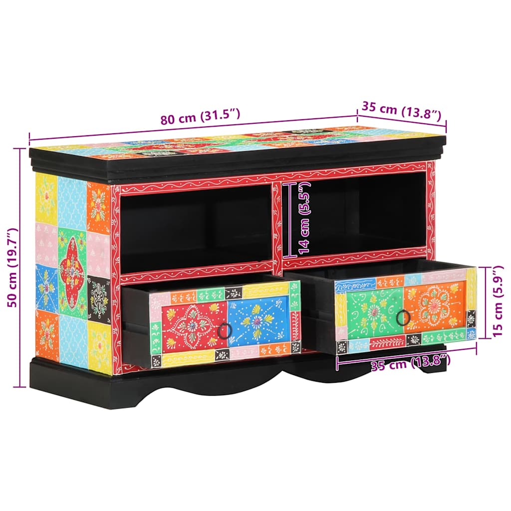 Meuble TV Multicolore 80 x 35 x 50 cm Bois de manguier massif - XIOS