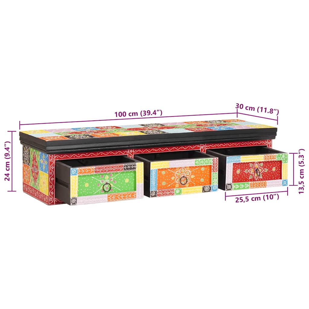Meuble TV Multicolore 100 x 30 x 24 cm Bois de manguier massif - XIOS