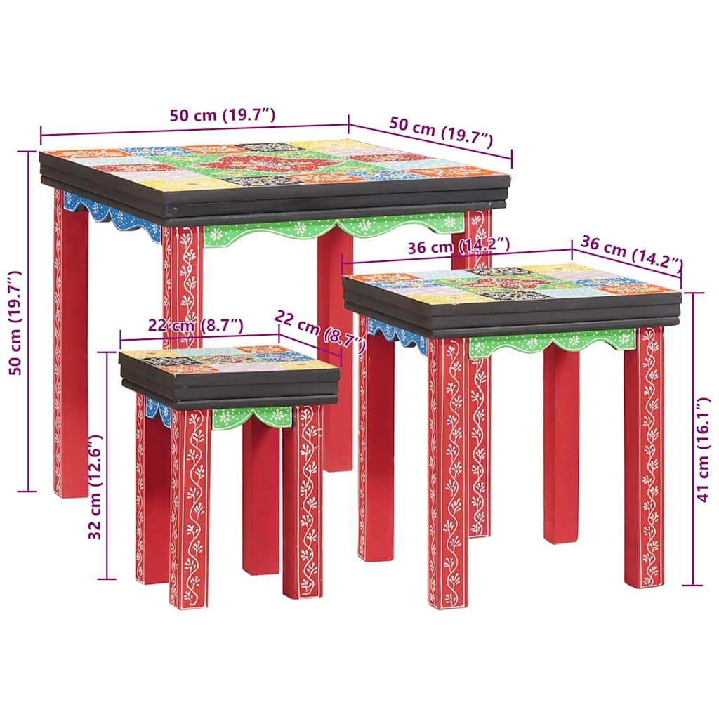 Table Gigogne Marron 50 x 50 x 50 cm Bois de manguier massif - XIOS