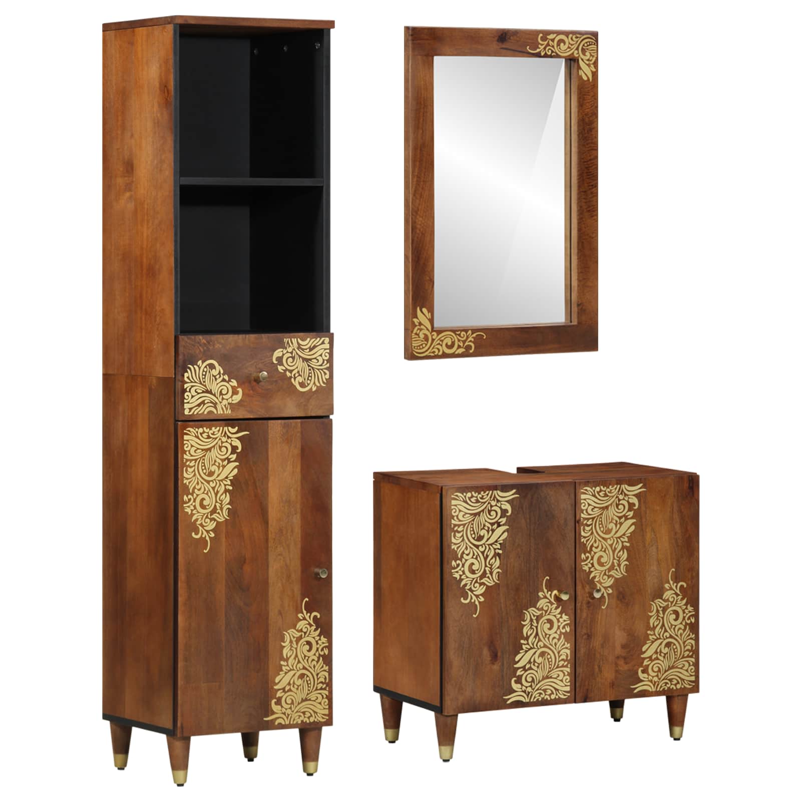 Ensemble de Meubles de Salle de Bain 3 pièces Marron miel