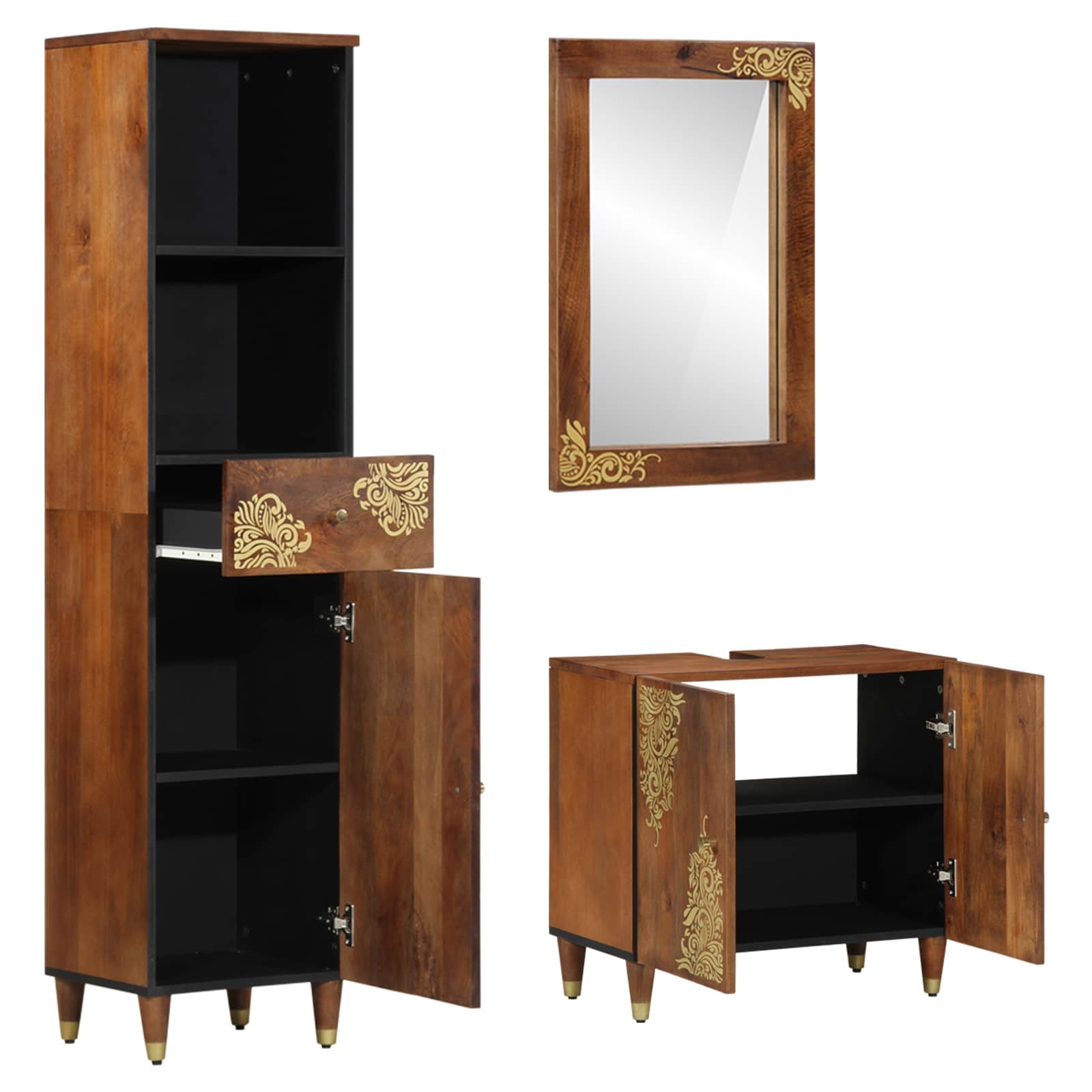 Ensemble de Meubles de Salle de Bain 3 pièces Marron miel