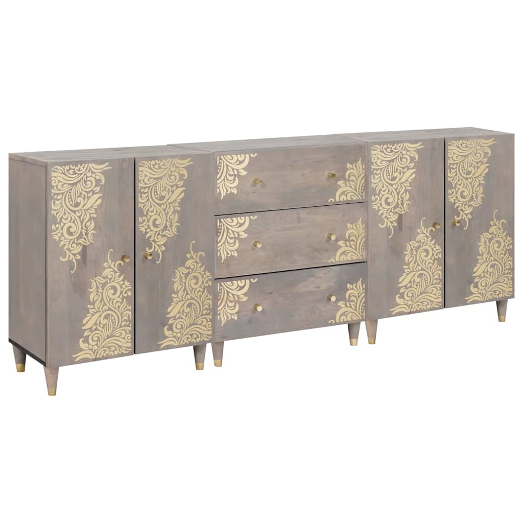 Ensemble de mobilier de salle de bain Floral 3 pcs Gris et or