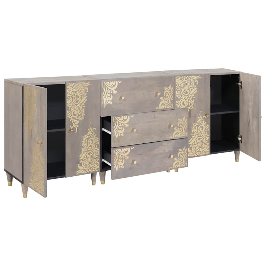 Ensemble de mobilier de salle de bain Floral 3 pcs Gris et or