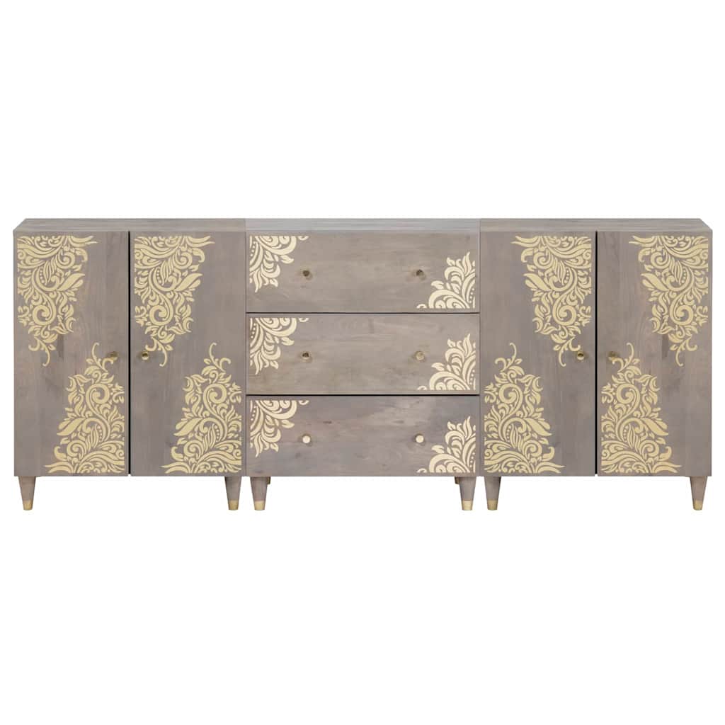 Ensemble de mobilier de salle de bain Floral 3 pcs Gris et or
