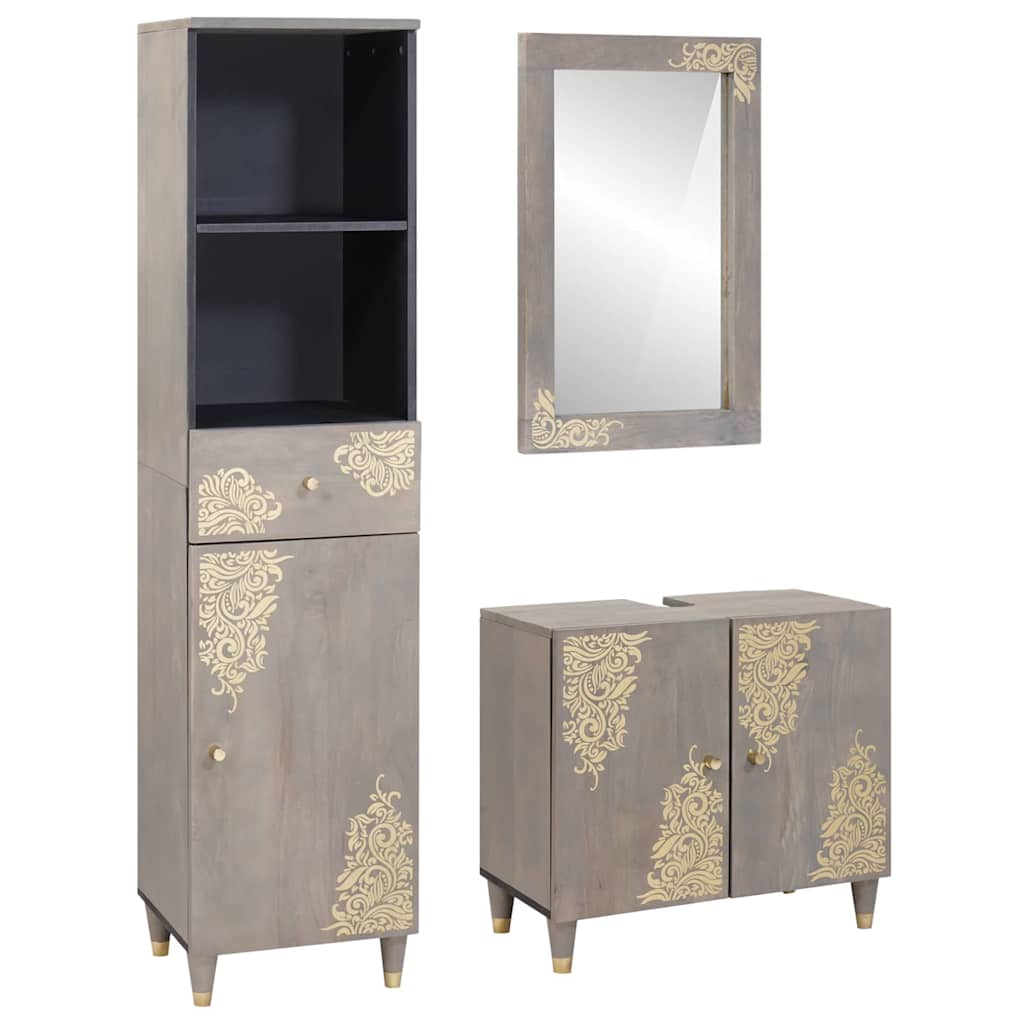 Ensemble de Meubles de Salle de Bain 3 pièces Gris