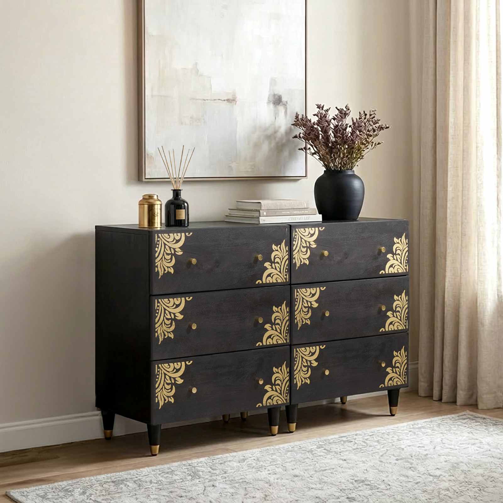 Buffet 2 pc 60 x 33 x 75 cm Bois de mangue massif Noir