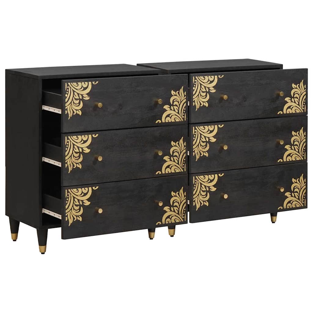 Buffet 2 pcs Noir 60 x 33 x 75 cm Bois de mangue massif - XIOS