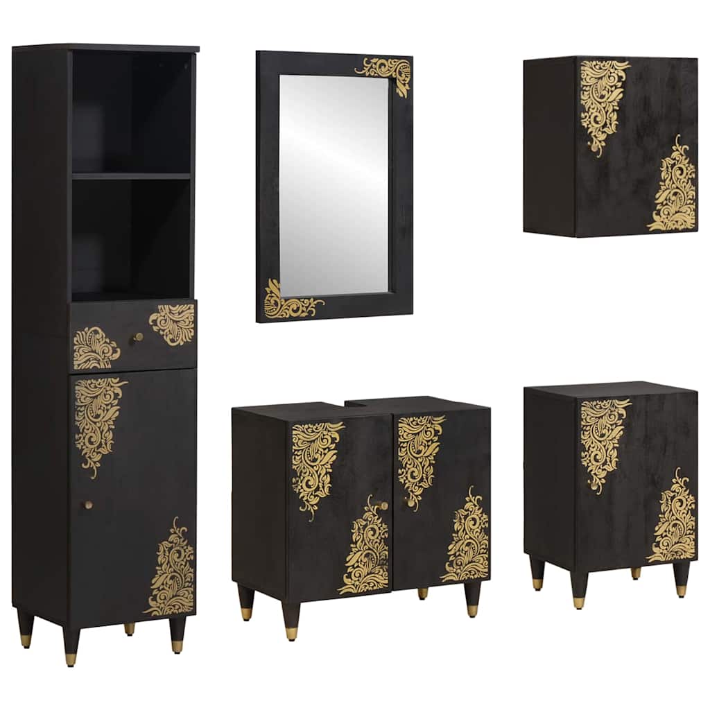 Ensemble de Meubles de Salle de Bain 5 pc Noir 62 x 33 x 58 cm