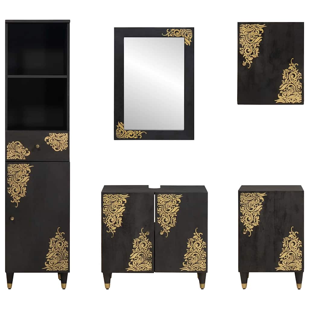 Ensemble de Meubles de Salle de Bain 5 pc Noir 62 x 33 x 58 cm