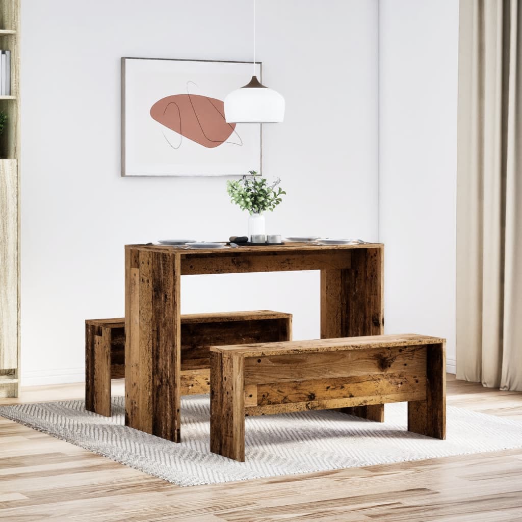 Ensemble table à manger et bancs 3 pcs bois d'ingénierie
