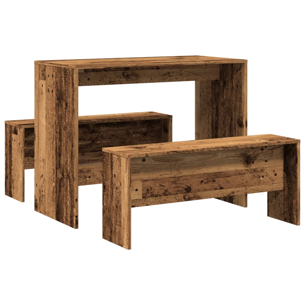 Ensemble table à manger et bancs 3 pcs bois d'ingénierie