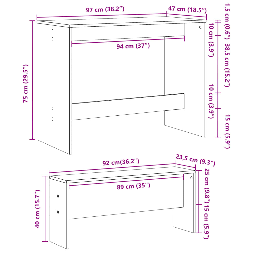 Ensemble table à manger et bancs 3 pcs bois d'ingénierie