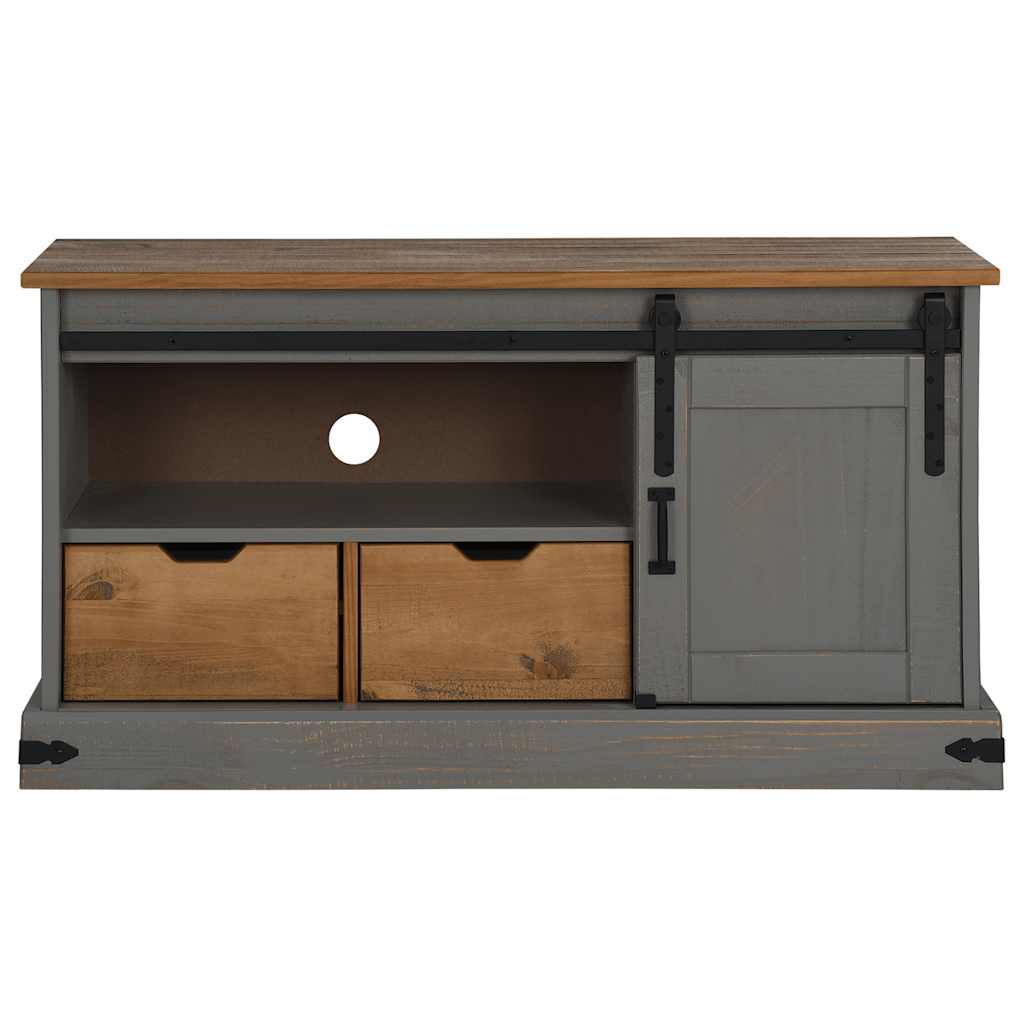 Meuble TV HALDEN porte coulissante gris 110x40x60cm bois massif - XIOS