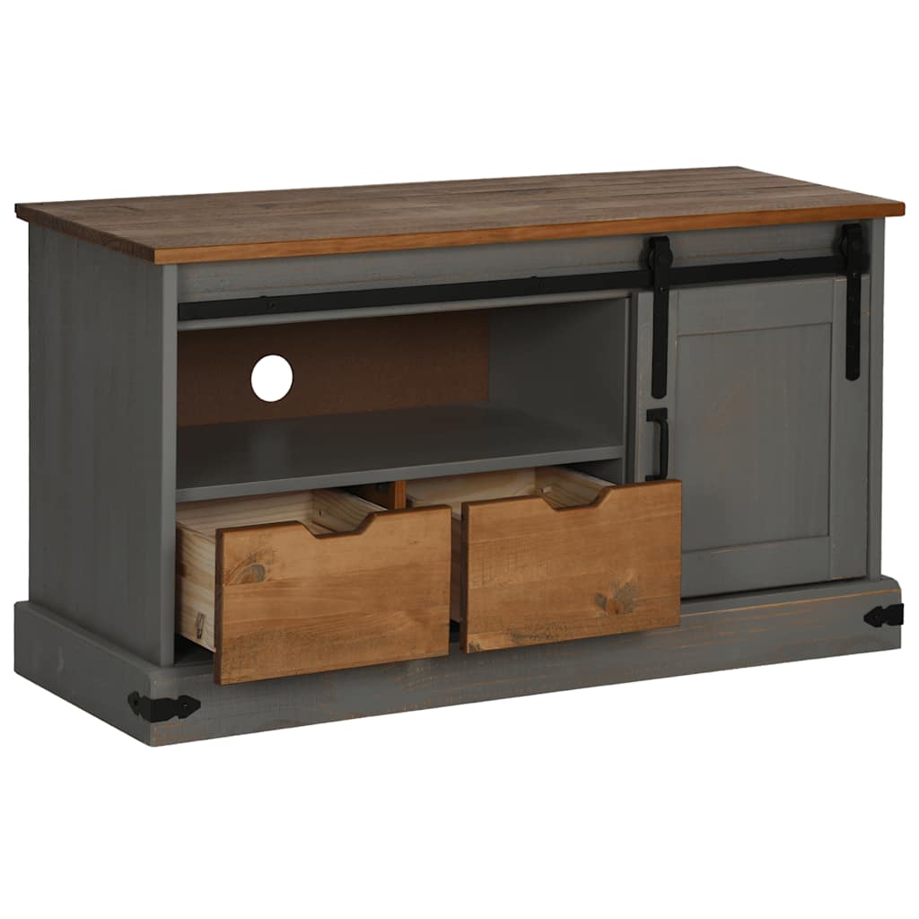 Meuble TV HALDEN porte coulissante gris 110x40x60cm bois massif - XIOS