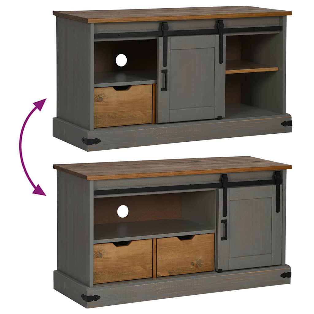Meuble TV HALDEN porte coulissante gris 110x40x60cm bois massif - XIOS